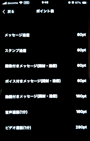 ビデオ通話ホエールの消費ポイント一覧と各種料金